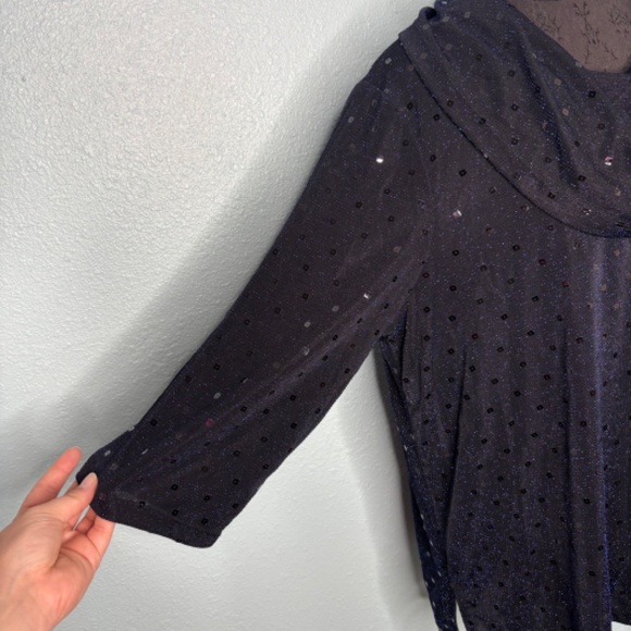 Catherine's Plus Size Black Blue Sequin Tunic Blouse - Picture 5 of 12